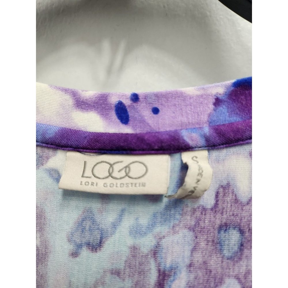 LOGO Lori Goldstein Womens Tunic Top Small Purple White Floral Jersey Sharkbite - Picture 3 of 7